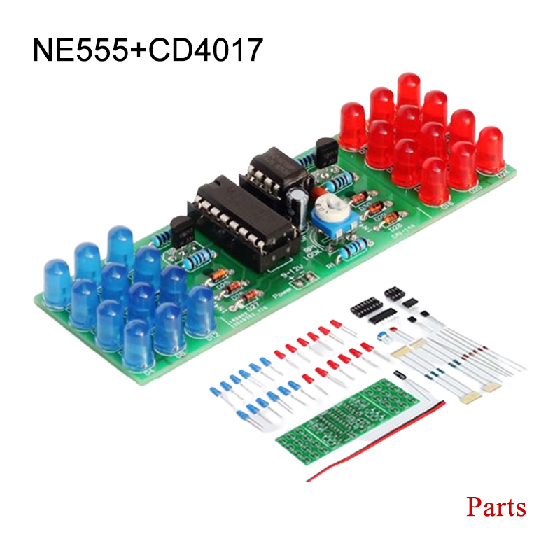 Diy Electronics Learning Kit - IC LED สีแดงสีฟ้าคู่สีกระพริบไฟ DIY ชุด Strobe